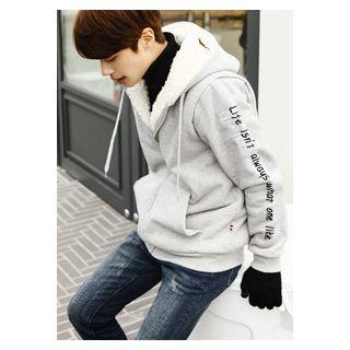 Kangaroo-pocket Lettering Fleece-lined Hoodie