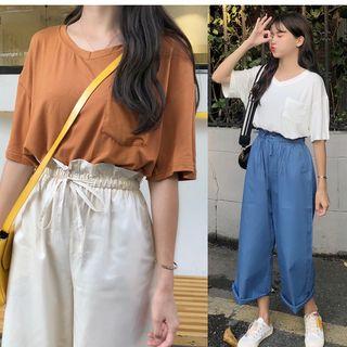 Short-sleeve T-shirt / Drawstring Waist Wide-leg Pants