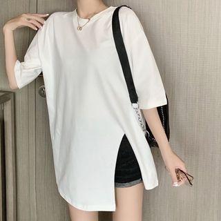 Slit-side Short-sleeve Plain Top