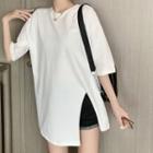 Slit-side Short-sleeve Plain Top