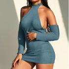 Set: Halter Knit Sheath Dress + Arm Sleeve
