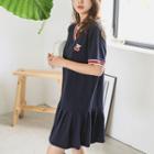 V-neck Ruffle-hem Cherry-patch Dress