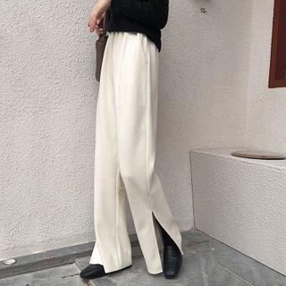 High-waist Side-slit Wide-leg Pants