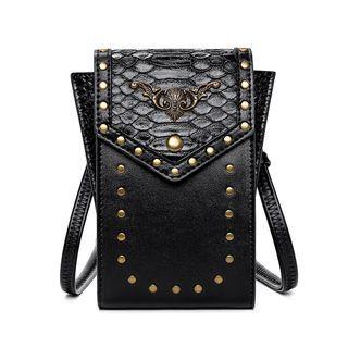 Studded Faux Leather Crossbody Pouch Black - One Size