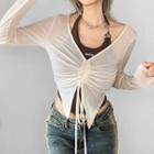 Set Long Sleeve Drawstring Coverup + Halter-neck Crop Tank Top
