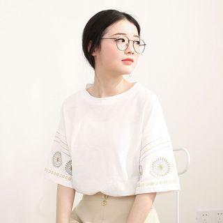 Embroidered-sleeve Cutout-back Top