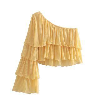 Long Sleeve Off-shoulder Ruffle Crop Top