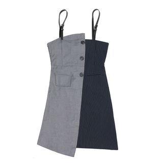 Spaghetti-strap Striped Panel Mini A-line Dress
