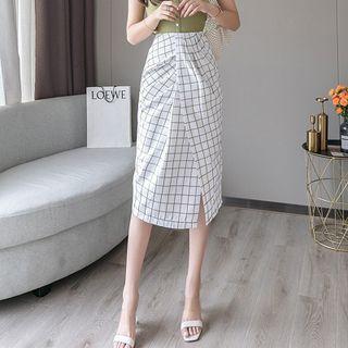 Asymmetric Checker Midi Skirt