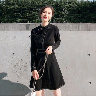 Long-sleeve Tie-neck A-line Shirtdress