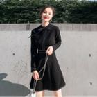 Long-sleeve Tie-neck A-line Shirtdress