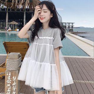Short-sleeve Sheer Overlay Top