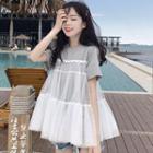 Short-sleeve Sheer Overlay Top