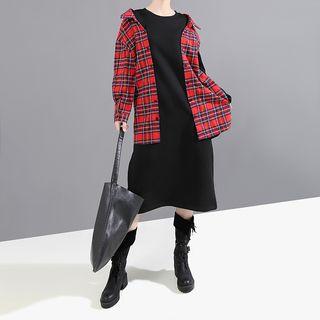 Mock Two-piece Midi Hoodie Dress As Shown In Figure - One Size