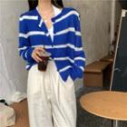 Striped Slim-fit Cardigan Blue - One Size