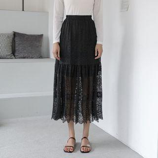 Shirred Long Lace Skirt