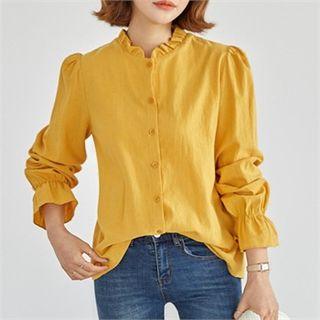 Frill-neckline Cotton Blouse
