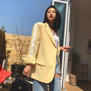 Contrast-trim Lettered Slit-cuff Blazer