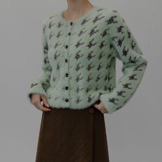 Houndstooth Fluffy Cardigan