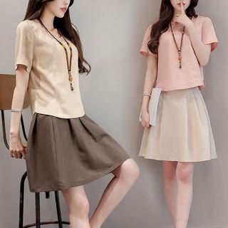 Set: Short-sleeve Top + Mini A-line Skirt