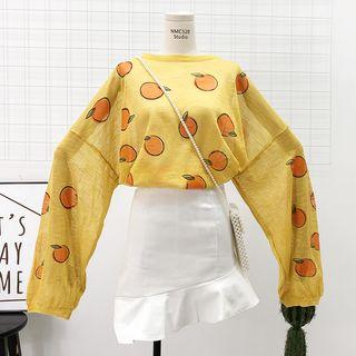 Orange-print Loose-fit Top