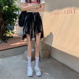 Tie-dye Frayed Denim Shorts