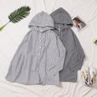 Long Sleeve Striped Hooded Shirt