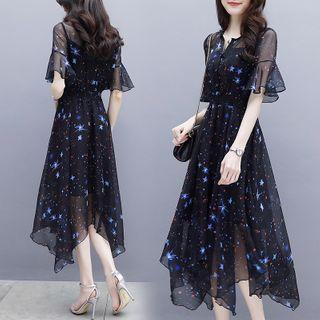 Bell-sleeve Print Chiffon Dress