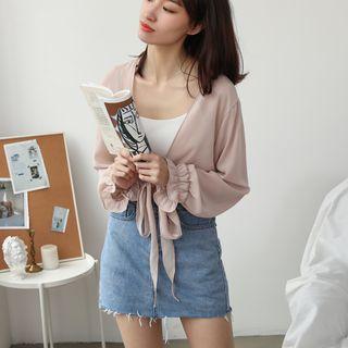 Plain Chiffon Tie Front Coat