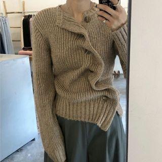 Frill-trim Asymmetric Cardigan