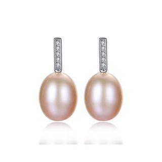 Sterling Silver Simple And Elegant Pink Freshwater Pearl Earrings With Cubic Zirconia Silver - One Size