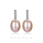 Sterling Silver Simple And Elegant Pink Freshwater Pearl Earrings With Cubic Zirconia Silver - One Size
