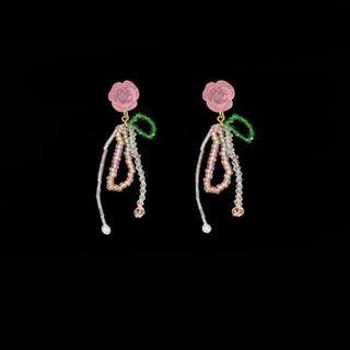 Flower Faux Crystal Fringed Earring 1 Pair - Pink - One Size