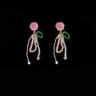 Flower Faux Crystal Fringed Earring 1 Pair - Pink - One Size