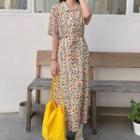 Floral Print Elbow-sleeve Midi Shirt Dress As Shown In Figure - One Size