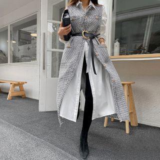 Buttoned Fringed Long Tweed Vest