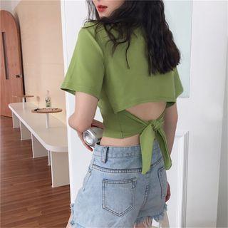 Short-sleeve Tied Back Crop Top