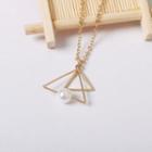 Faux Pearl Alloy Triangle Pendant Necklace White Faux Pearl - Gold - One Size