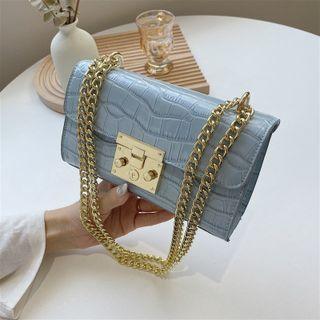 Chain Croc Grain Faux Leather Shoulder Bag