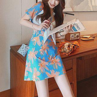 Floral Short-sleeve Bow Swimdress