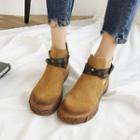 Belted Genuine Suede Short Boots