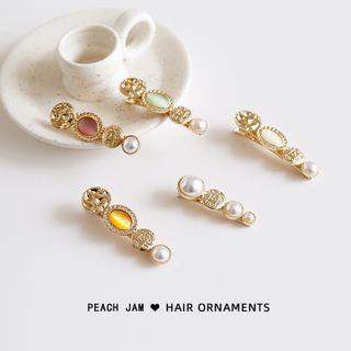 Faux Pearl Cat Eye Stone Hair Clip