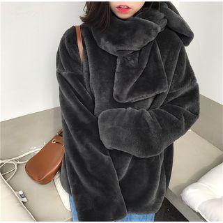 Plain Furry Pullover With Neck Warmer