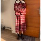 Plaid Jacket / A-line Skirt / Furry Collar