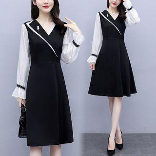 Puff-sleeve Paneled Blazer Dress