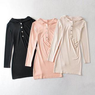 Long-sleeve Hooded Henley Sheath Dress