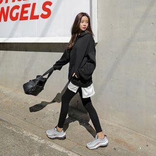 Set: Layered-hem Printed Hoodie Dress + Leggings