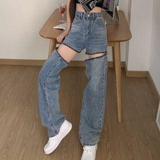 Washed Zip Loose Fit Jeans