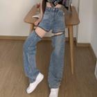 Washed Zip Loose Fit Jeans
