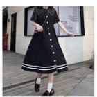 Dotted Short-sleeve Blouse / Midi A-line Pinafore Dress